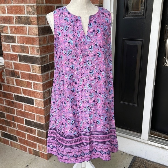 J. Jill Dresses & Skirts - J. Jill Vibrant Pink and Purple Patterned Midi Dress